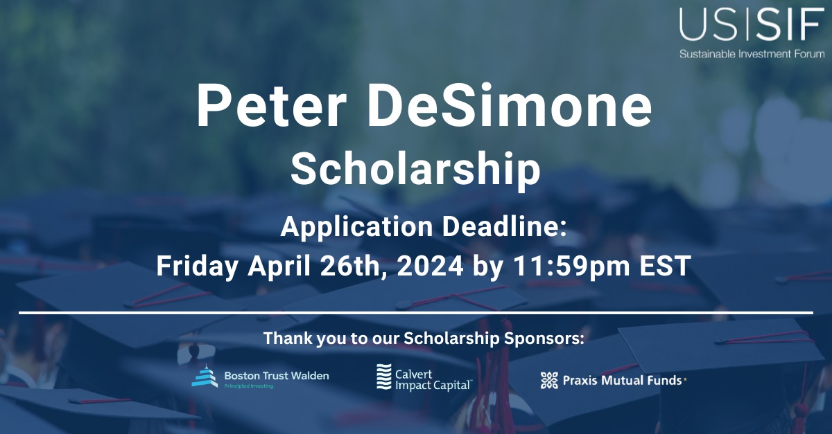 Peter DeSimone Scholarship text on image of graduation caps