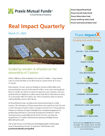 Cover page of real impact report with text, image and a graphic